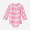 Long Sleeve Ruffle Back Pink Gingham Swimsuit for Infant Baby Girl