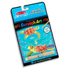 Packaging of Melissa & Doug Scratch Art Sea Life activity book with a color-reveal spiral-bound pad and a wooden stylus. The book features sea life scenes and is designed for children aged 3-4 years.