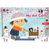 Cover of 'My Art Cart Step 1' activity pack featuring a cartoon illustration of a character with glasses, surrounded by snowflakes and floral elements, recommendation at the bottom.