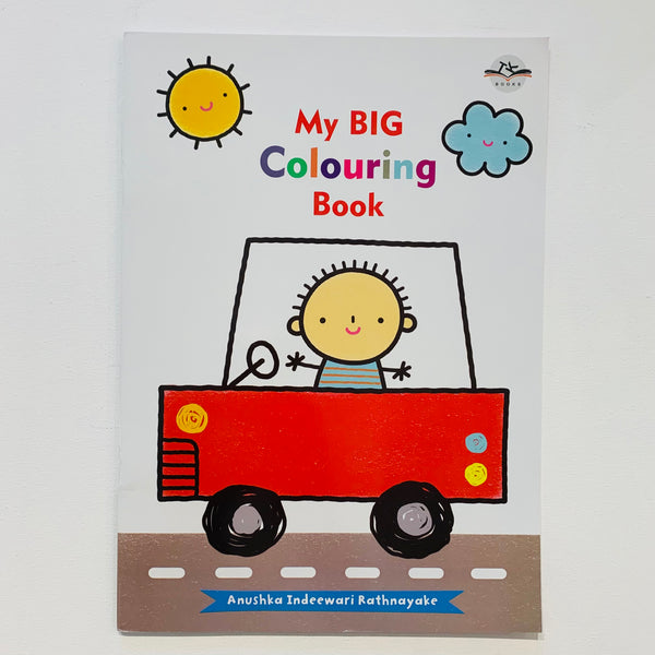 Front cover of “My Big Colouring Book” in paperback format, designed for children. The book encourages creativity and learning through coloring activities, with a bright, multicolored cover that reflects its playful and educational theme.