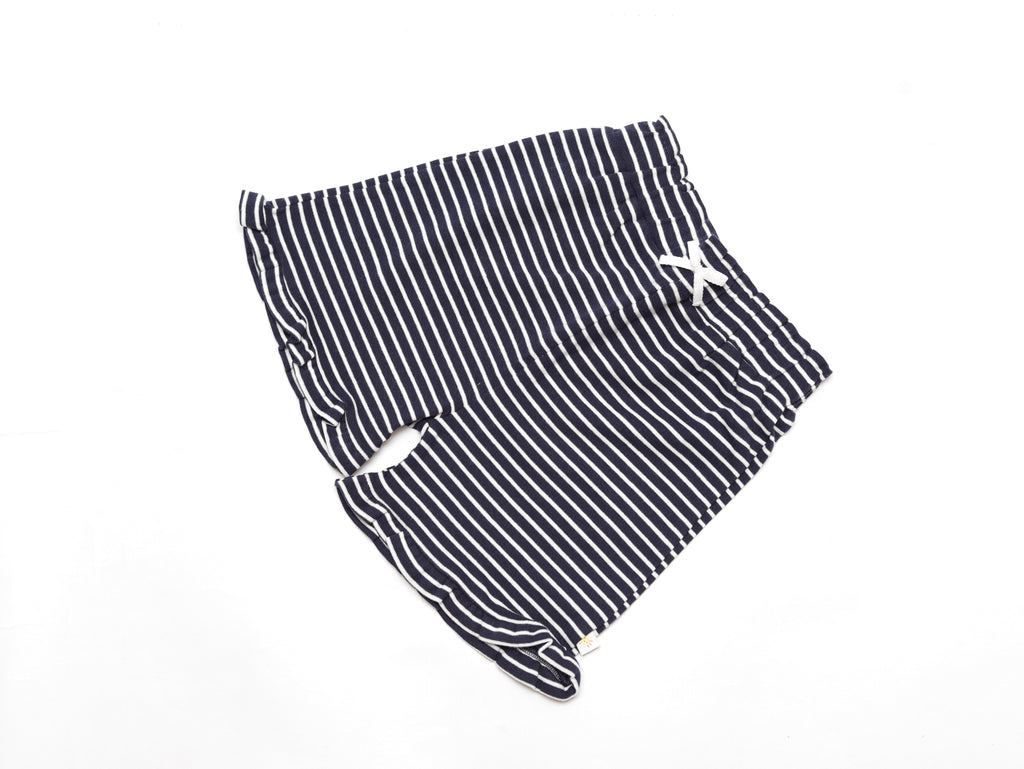 Black and white striped shorts on a white background
