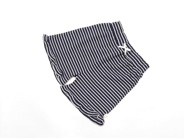 Black and white striped shorts on a white background