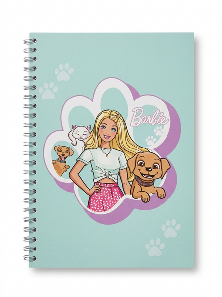 Notebook with Barbie design on a light blue background