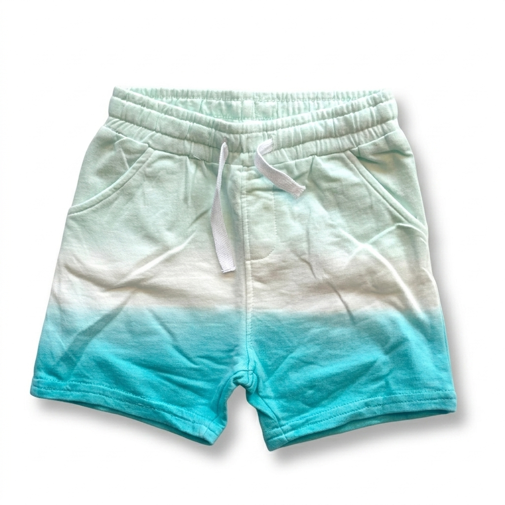 Ombre shorts with gradient from white to blue on a white background