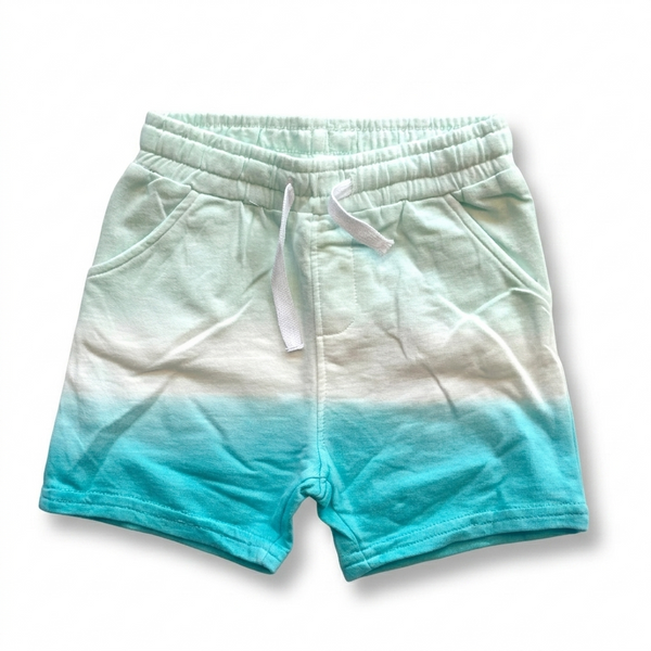 Ombre shorts with gradient from white to blue on a white background