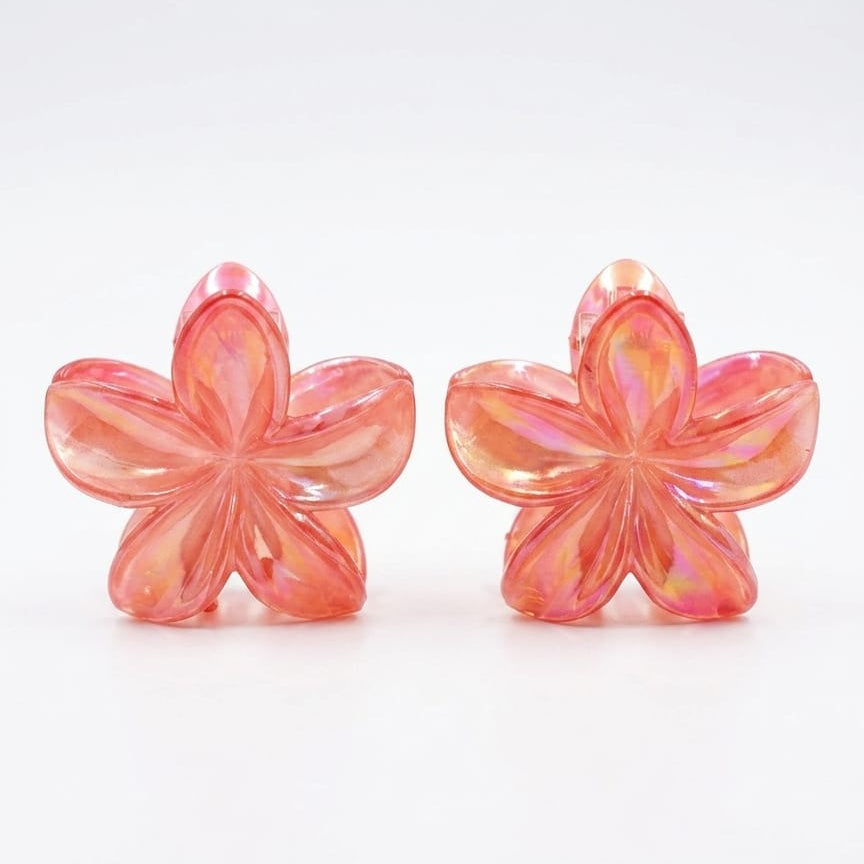 Pair of pink flower-shaped earrings on a white background