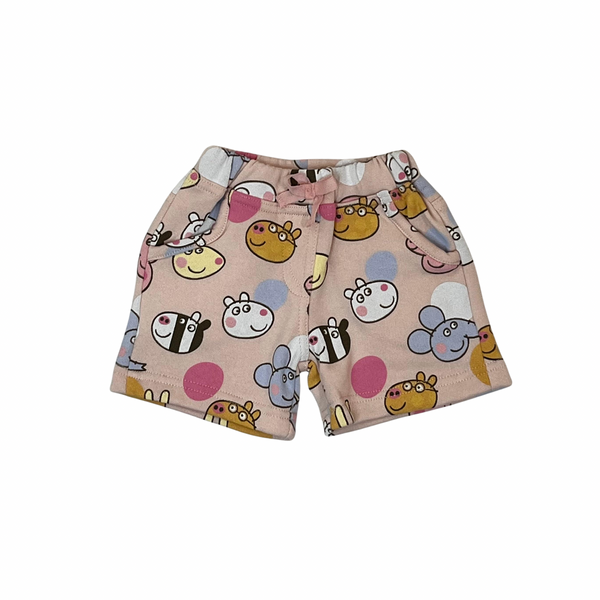 Children's shorts with cartoon animal pattern on a beige background