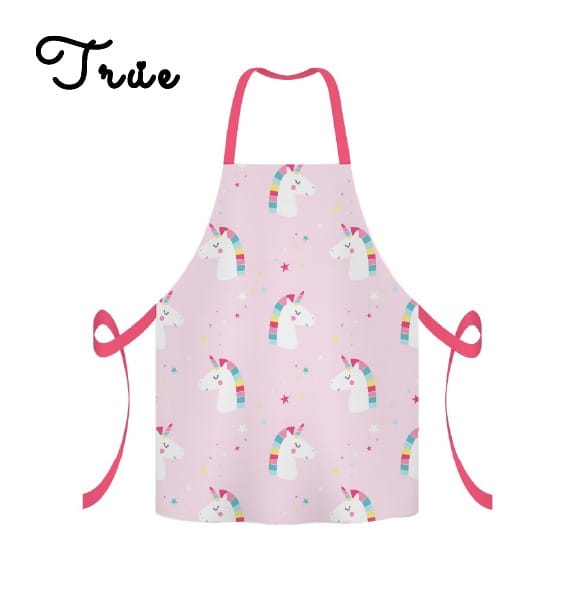 Pink apron with unicorn pattern on a white background