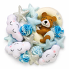 Plush toy set with teddy bear, stars, and clouds on a white background