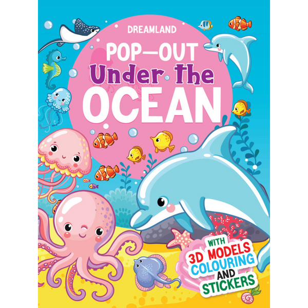 Book cover of 'Pop-Out Under the Ocean' with ocean-themed illustrations and text.