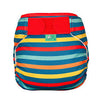 Colorful striped diaper cover with a red top 