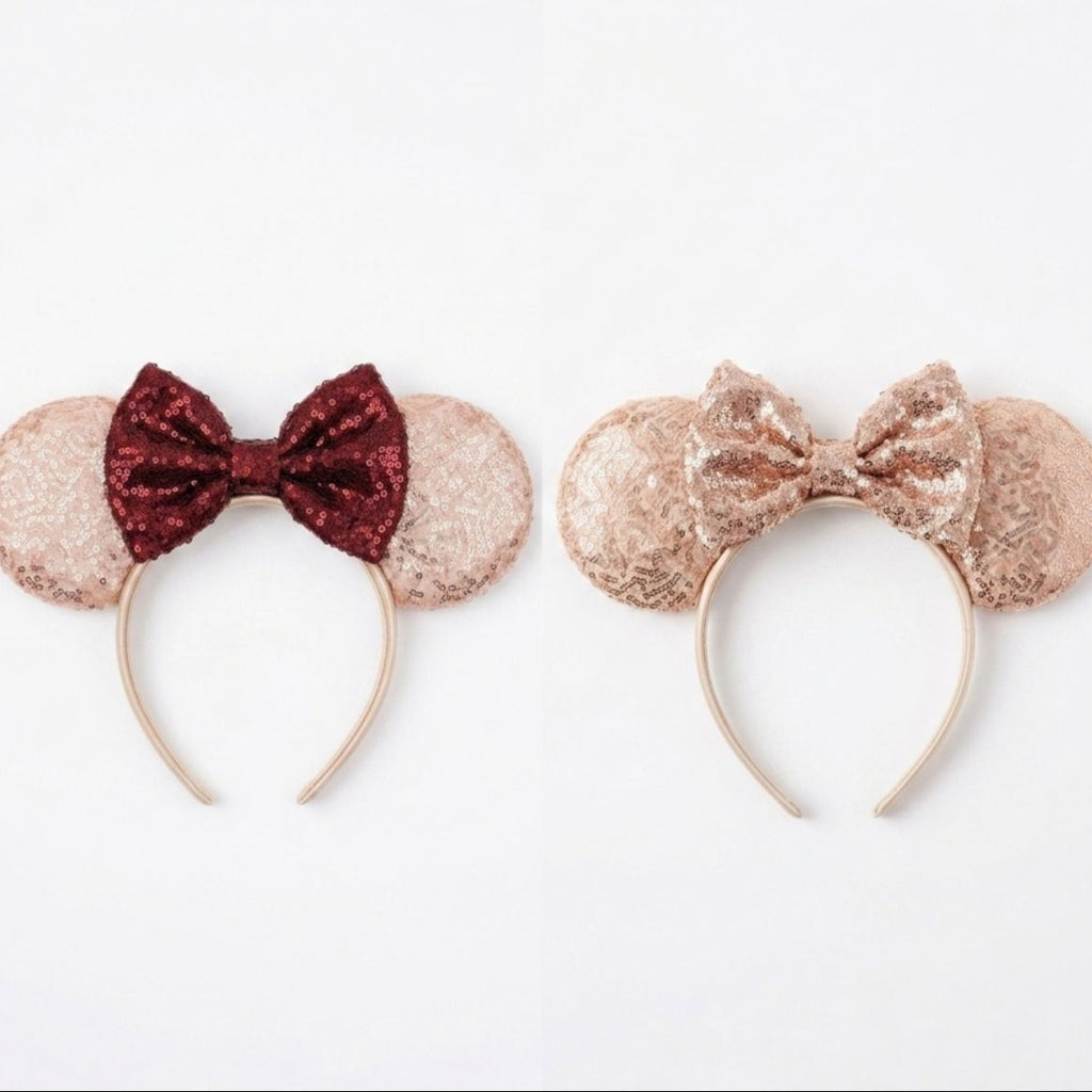 Two decorative headbands with bow details on a white background