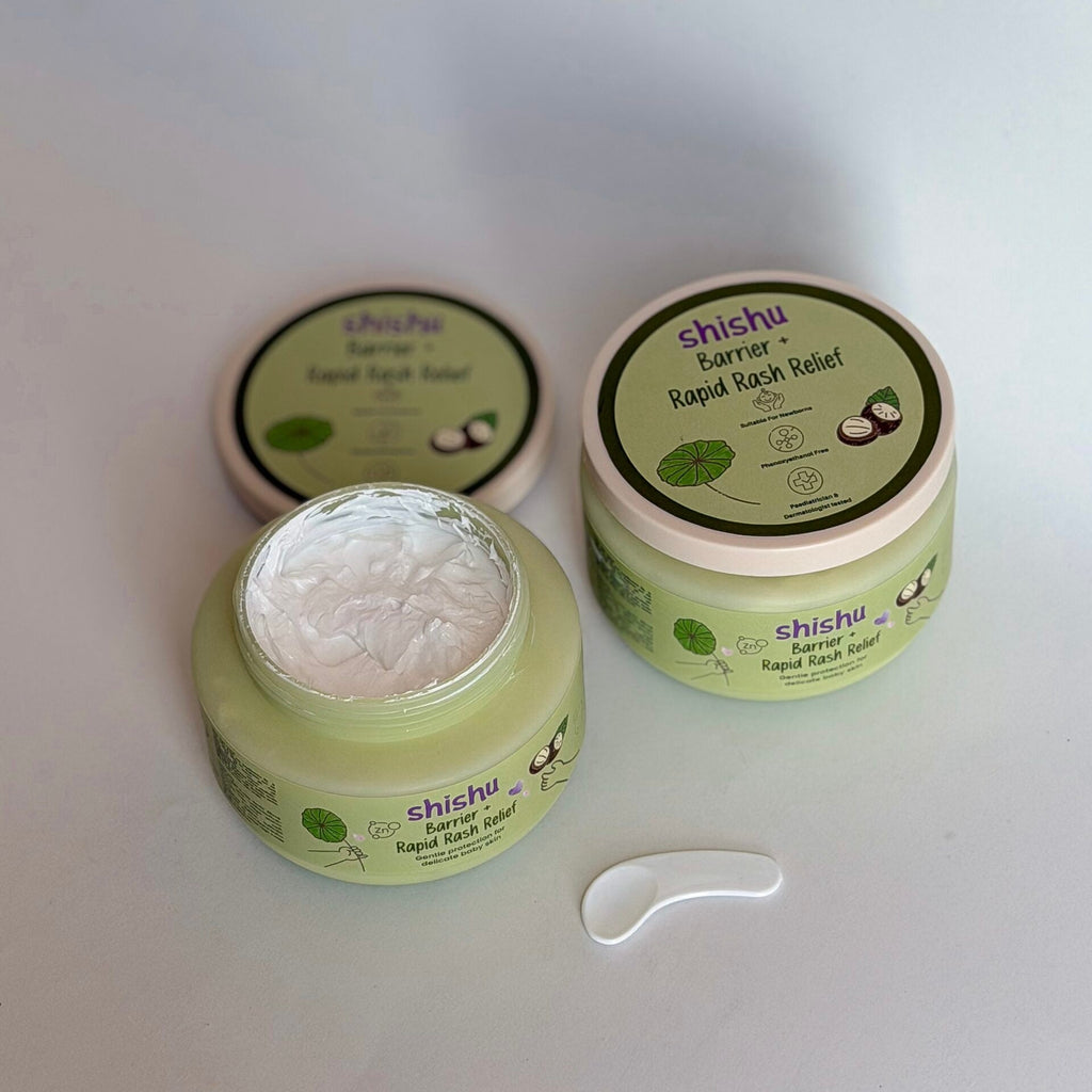 Two jars of Shishu Rapid Pacify Relief cream on a white background