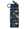 Water bottle with dinosaur pattern on a dark blue background