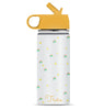 A stainless steel insulated water bottle with a rainbow design and a detachable straw, featuring the name 'TRUE' on the front.