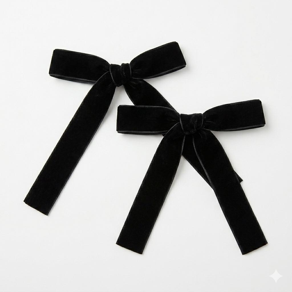 Two black velvet bows on a white background