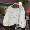 Kids White Flower Patch Puff Frill Sleeve Crop Long sleeve Top
