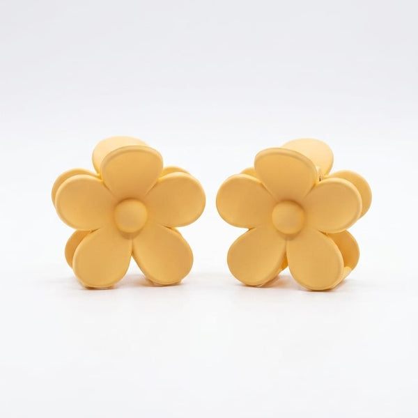 Yellow flower-shaped earrings on a white background