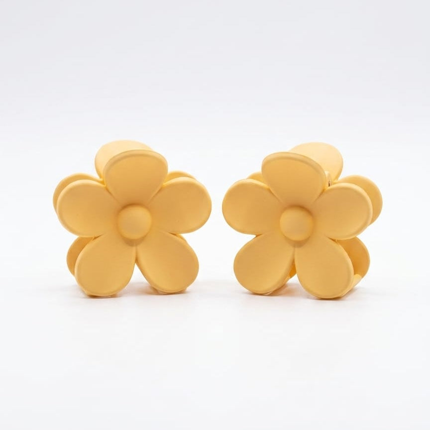 Yellow flower-shaped earrings on a white background