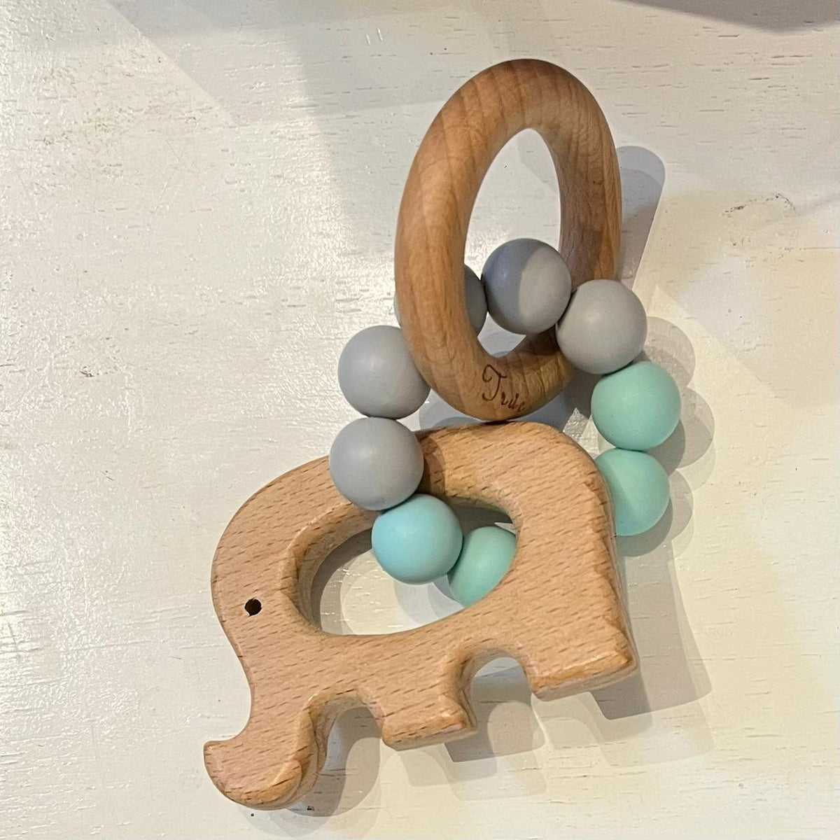 Wooden Ring Rattle & Teether | Elephant, Cloud & Horse | True