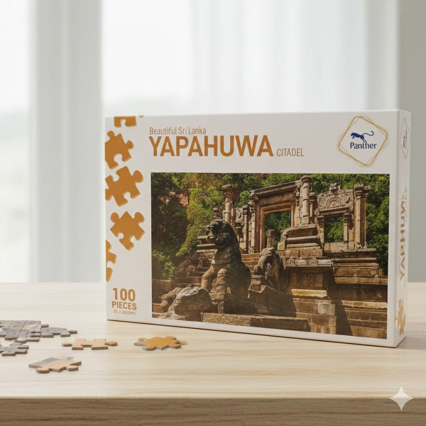Yapahuwa puzzle box with scattered pieces on a wooden surface