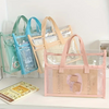 Set of clear bags with handles on a white surface