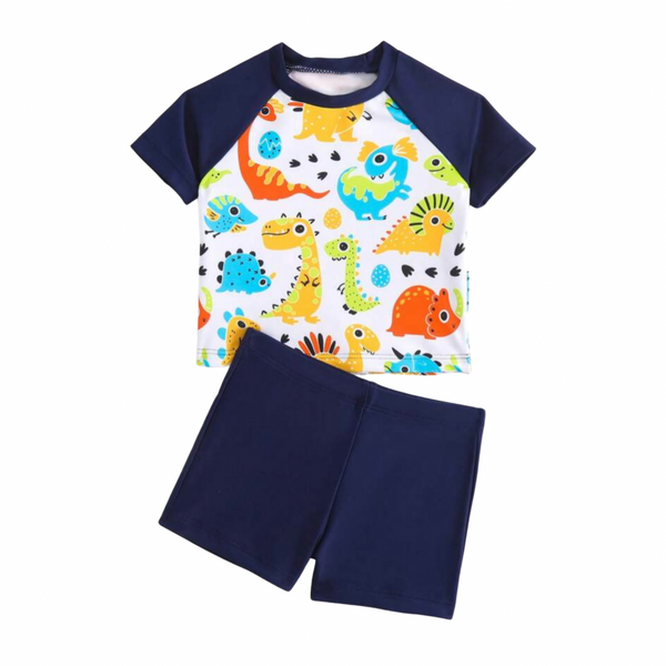 2 Pc Dino Short Sleeve + Shorts Swimsuit Set for Baby Boys