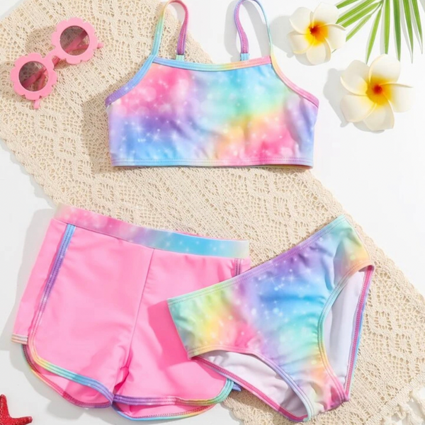 3 Pack Ombré Pink Bikini & Swim Shorts for Girls