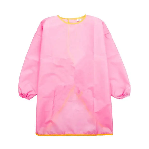 A long sleeve apron in light pink color, designed for children.