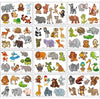A collection of temporary tattoos featuring various colorful animal designs, including a giraffe, lion, zebra, penguin, and more.