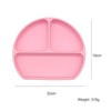 True Silicone Divided Smile Plate with Lid and the sizes are mentioned, in pink. BPA-free, food-grade silicone plate is perfect for mealtime.