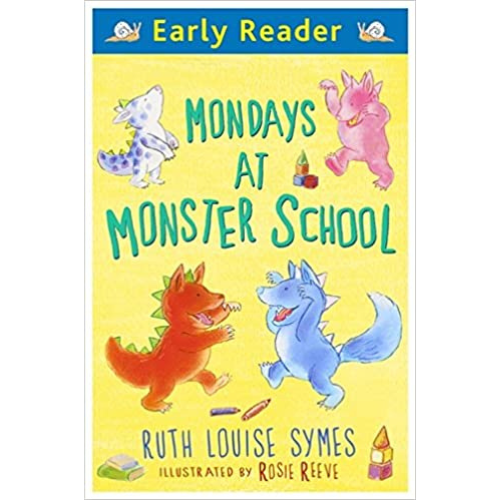 Cover of the book 'Mondays at Monster School' featuring colorful illustrations of cartoon monsters in a school setting.