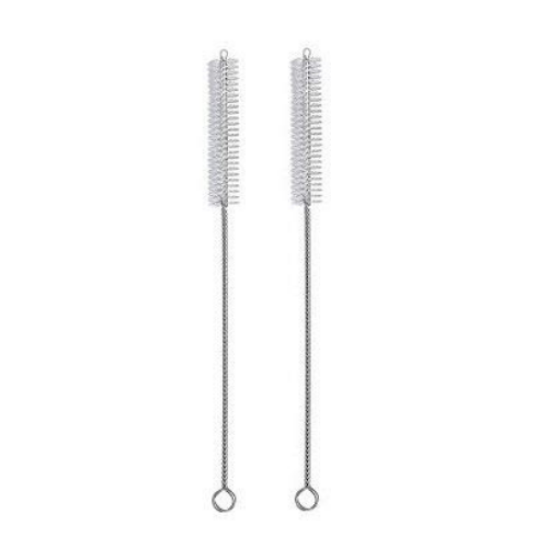 Two silicone straw cleaning brushes with metal rings on the end.