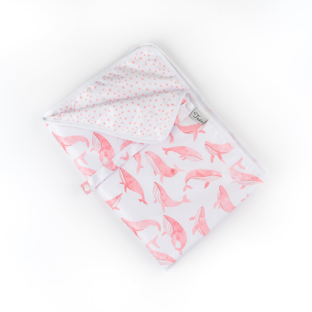 Waterproof Changing Mat - Pink a pink whale printed theme