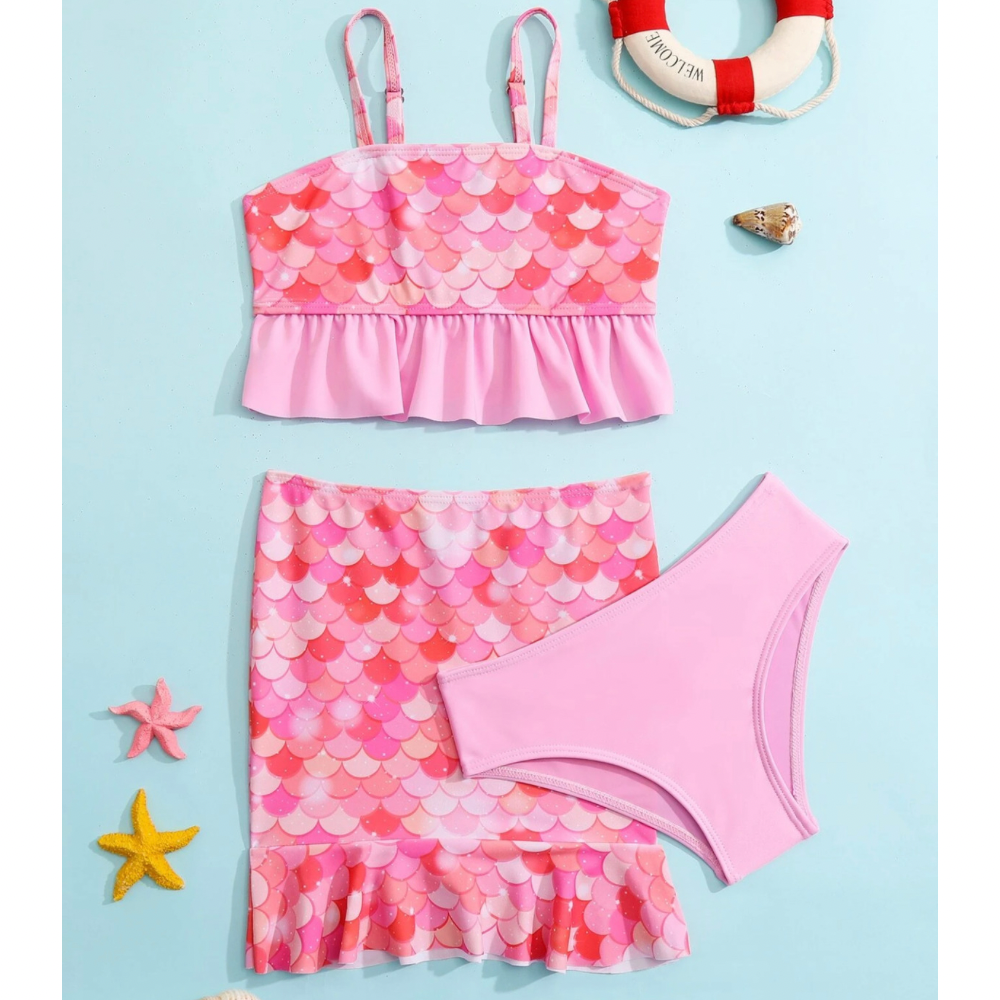 Pink Mermaid 3 Piece Custom Bikini Set & Matching Skirt main image 0